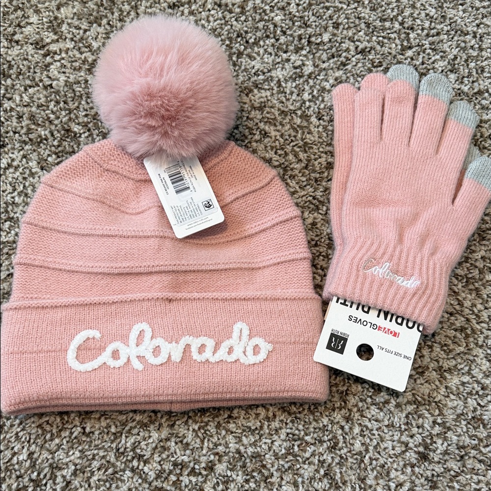 Robin Ruth Pink Knit Hat and Gloves Set - Picture 3 of 4